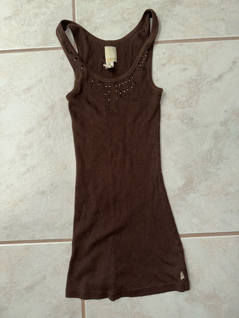Hollister Brown Ribbed Tank Dress with Beaded Detail